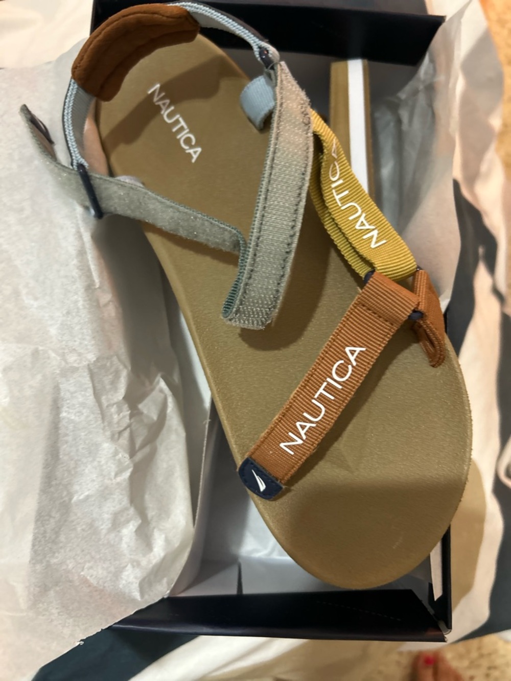 Nautica Multicolor Webbing Strap Sandals - Brown, Yellow, Tan